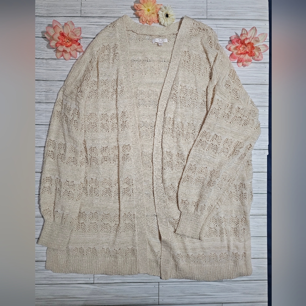Light Cream Open-Knit Women's Cardigan Sweater